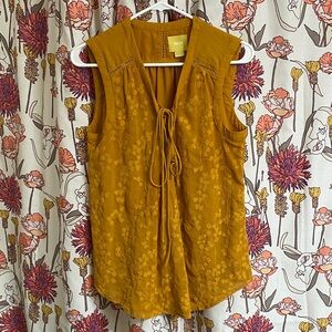 Maeve by Anthropologie Mustard Yellow Floral Tank Top Blouse